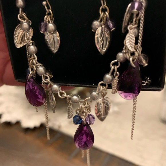 Feather Beaded Earrings & Necklace Set, NWOT, Never Worn, Purple and Silver - Picture 10 of 15